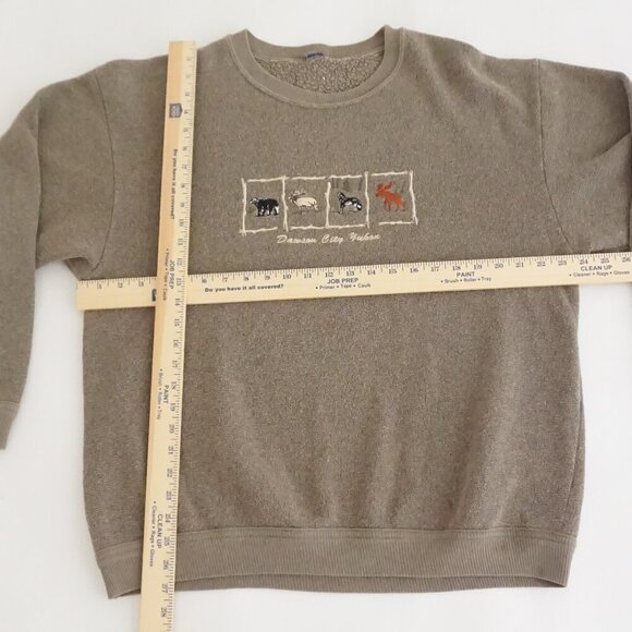 VTG Dawson City Yukon Embroidered Wildlife Fleece Lined Crewneck Sweatshirt L - Picture 3 of 11